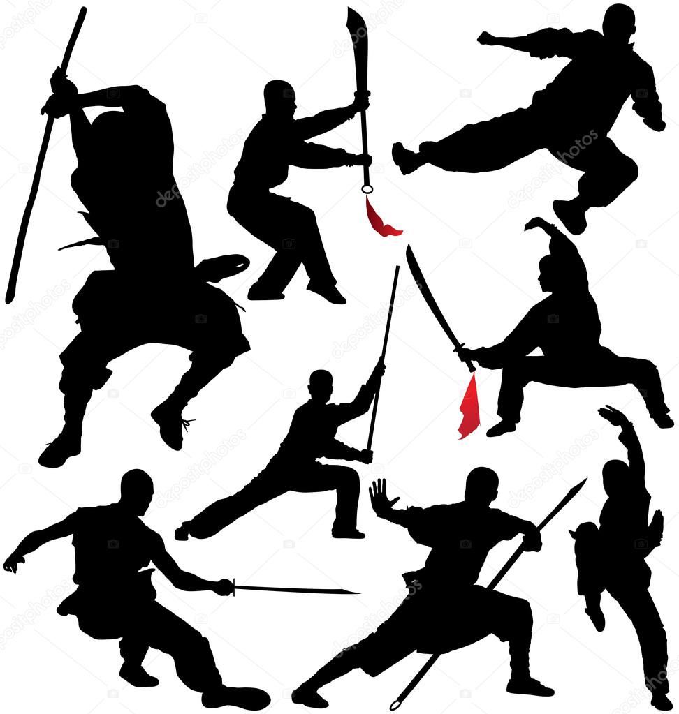 Kung fu, shaolin vector silhouettes