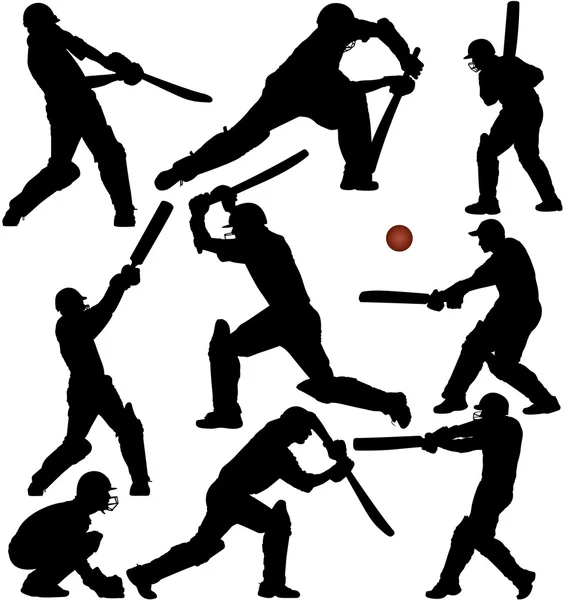 Silhouettes de jeu de cricket — Image vectorielle