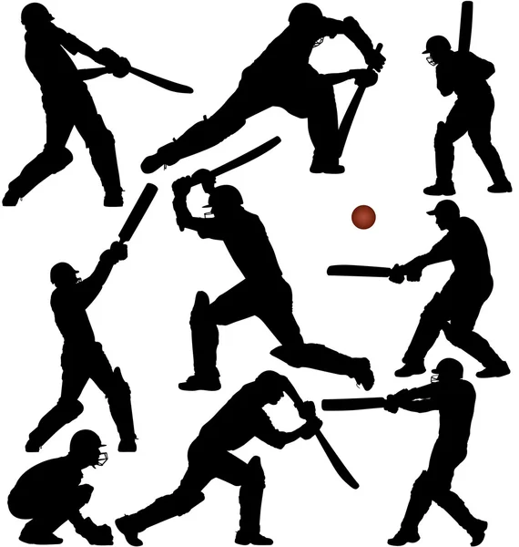 Cricket game silhouetten — Stockvector