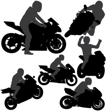 Motosiklet binici siluetleri seti