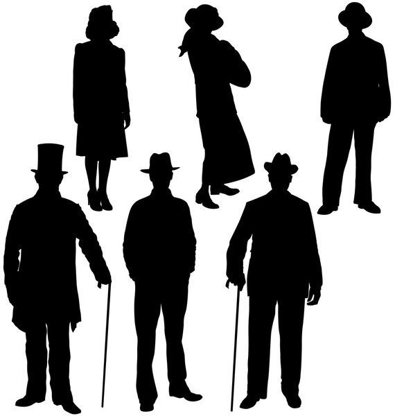 Силуэты джентльменов и женщин
