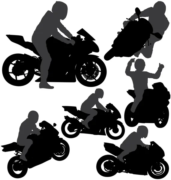 Juego de siluetas de motociclista — Vector de stock