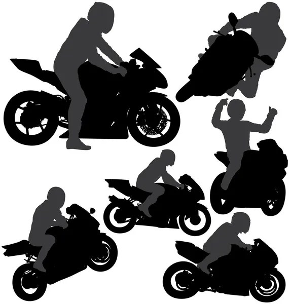 Motorfiets rider silhouetten set — Stockvector