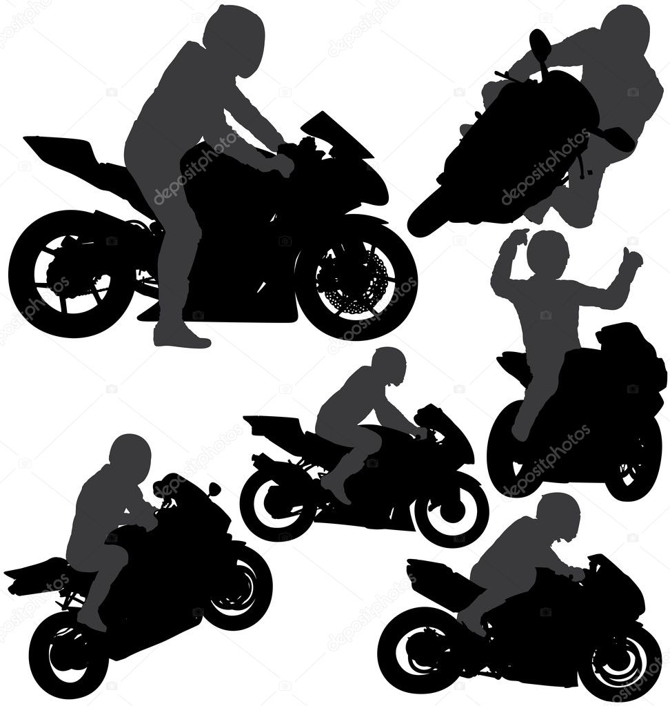 Motorcycle rider silhouettes set