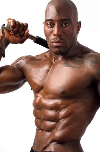 Człowiek silny kulturysta doskonałe abs, barki, biceps, triceps i klatki piersiowej — Zdjęcie stockowe