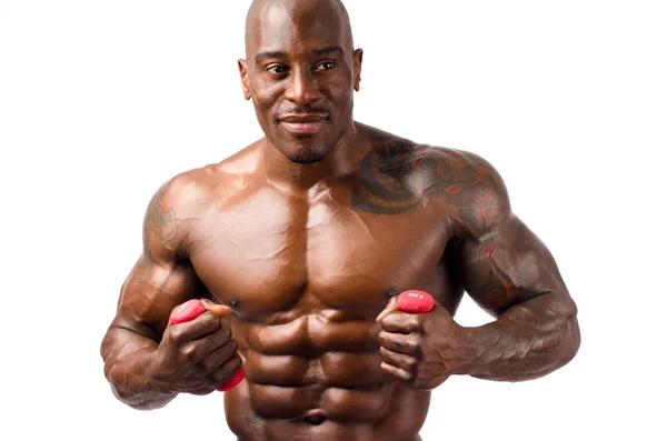 Stark bodybuilder man med perfekta abs, axlar, biceps, triceps och bröst — Stockfoto