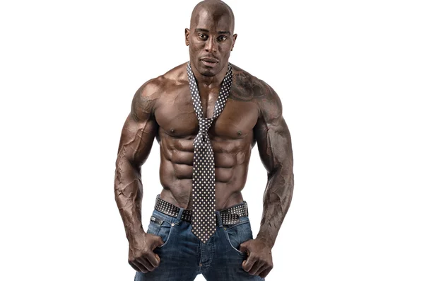 Forte bodybuilder uomo con addominali, spalle, bicipiti, tricipiti e petto perfetti — Foto Stock