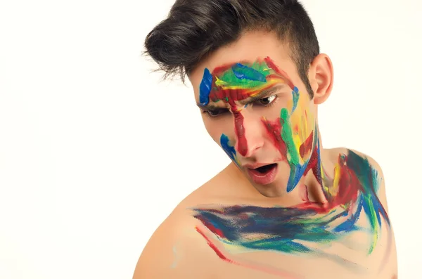 Beautiful young man painted on the face — Stock Photo, Image