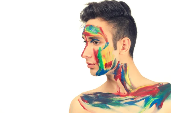 Beautiful young man painted on the face — Stock Photo, Image