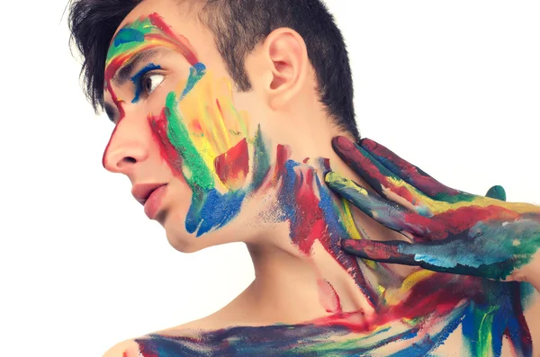 Beautiful young man painted on the face — Stock Photo, Image