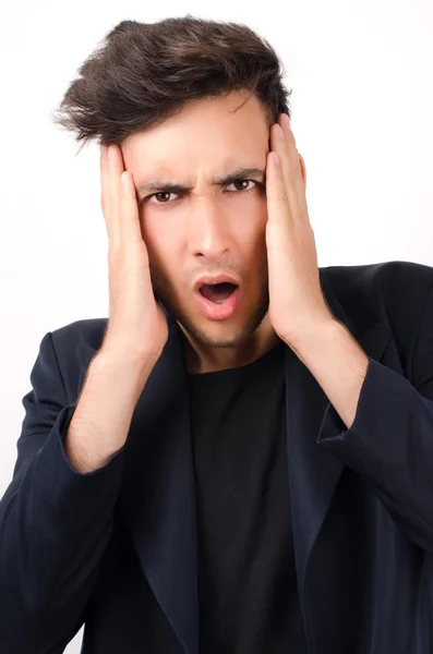 Young beautiful businessman stressed at work — Stock Photo, Image