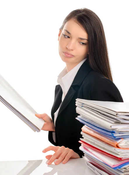 Biznes kobieta pracuje w warunkach stresowych w pracy — Zdjęcie stockowe