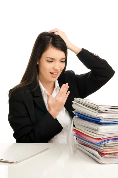 Business woman working under stressful conditions at work — Stock Photo, Image