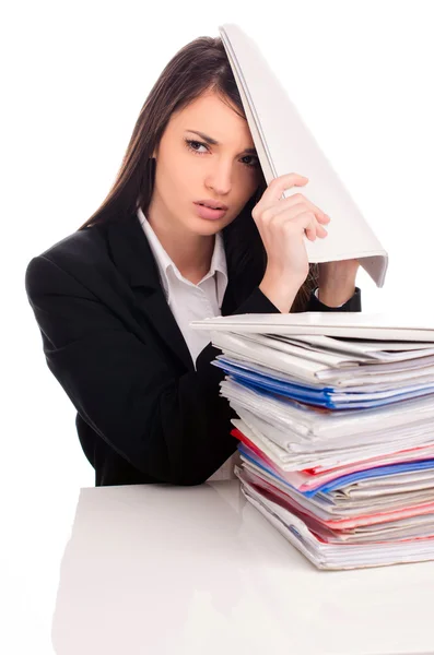 Business woman working under stressful conditions at work — Stock Photo, Image