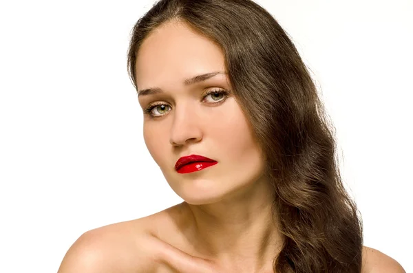 Portrait of a beautiful brunette woman with perfect hair — Stock Photo, Image