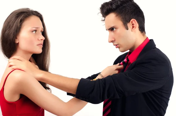 Woman fighting man, jealousy can brake a marriage — Stock Photo, Image