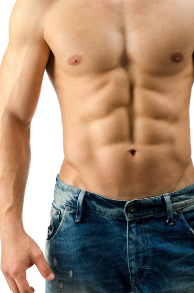 Närbild på perfekta abs. stark kroppsbyggare med sex-pack — Stockfoto