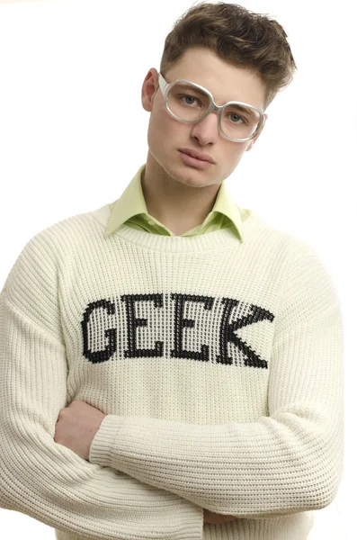 Portrait of a gamer geek player wearing eyeglasses — Stock Photo, Image