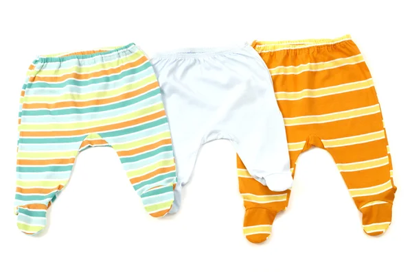 Close up de um bebê calças isoladas, calças infantis listradas — Fotografia de Stock