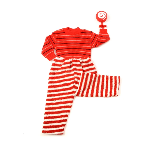Bir bebek kırmızı çizgili bluz ve kırmızı çizgili pantolon. — Stok fotoğraf
