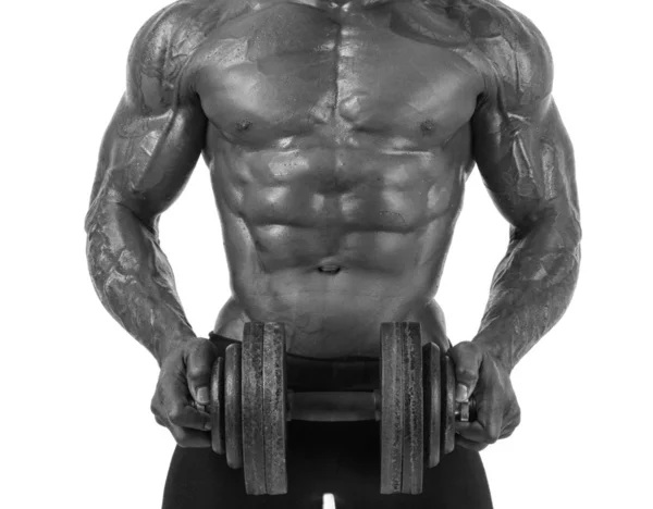 Close up on perfect abs. Strong bodybuilder with six pack — Stock Photo, Image