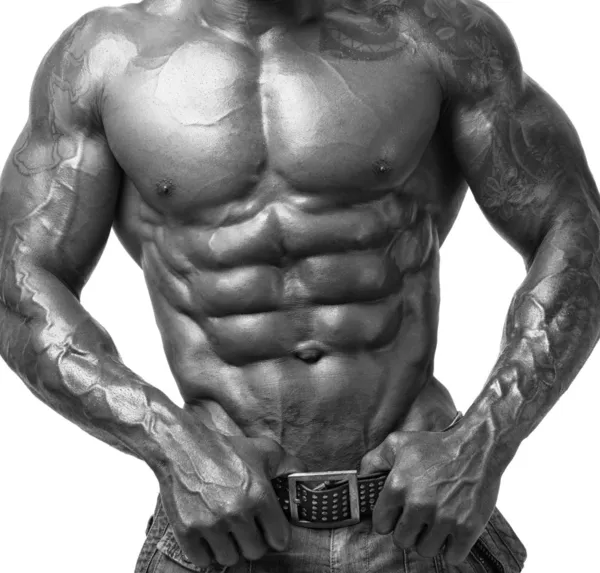 Close-up op perfecte abs. sterke bodybuilder met zes pack — Stockfoto