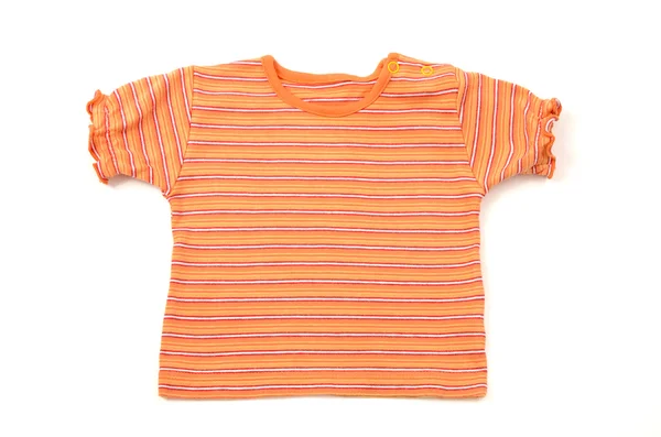 Nahaufnahme auf einem neugeborenen Baby roten T-Shirt mit Streifen — Stockfoto