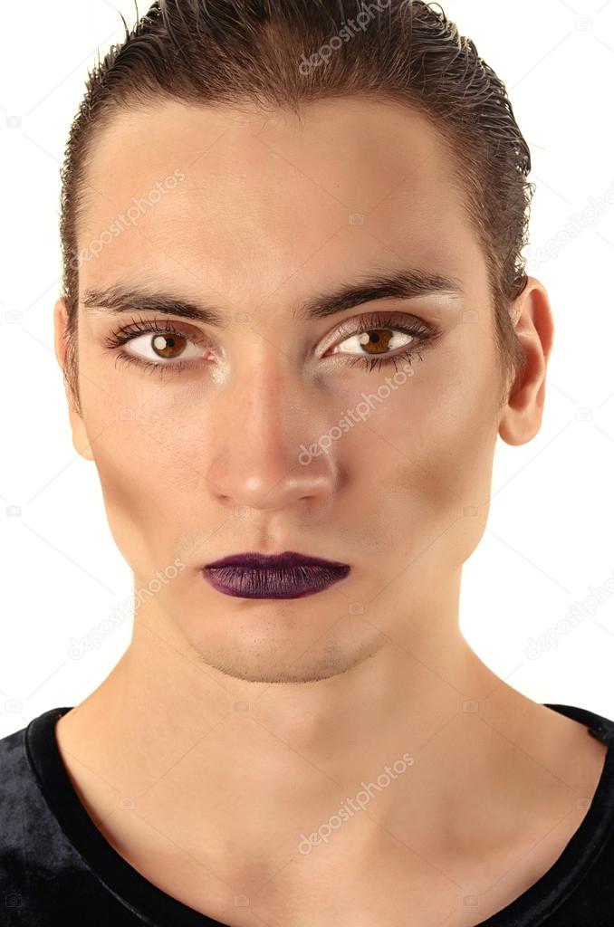 Man wearing make up, Portrait of a drag queen, half woman half man