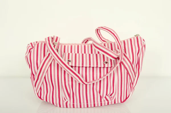 Pink stripes summer purse. — Stock Photo, Image