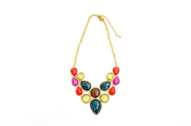 Close up with a colorful necklace isolated, beautiful red, yellow,green jewelery clipart