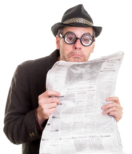 Funny Man Reading a Newspaper — Stock Photo, Image