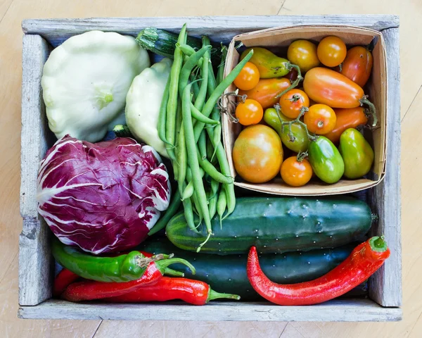 Låda med färska grönsaker — Stockfoto