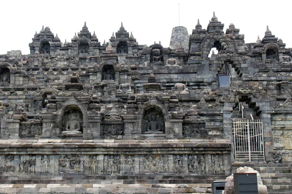 Quelques Statues Bouddha Sans Tête Méditant Temple Borobudur Indonésie Prise — Photo