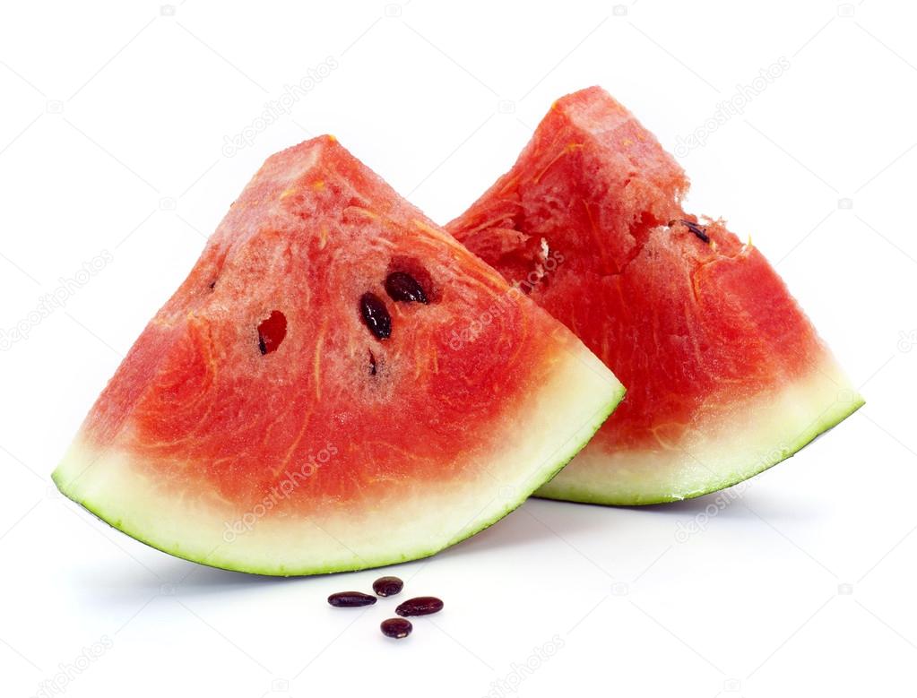 tranche de melon d'eau sur un fond blanc — Photographie bennyartist