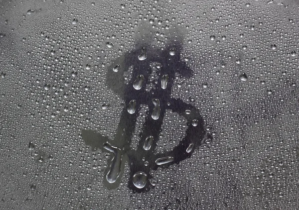 Water drops on silver surface, dollar sign — Stock Photo, Image