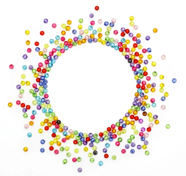 Colorful beads, circle shape space for photo or text isolated on — Stock Photo, Image