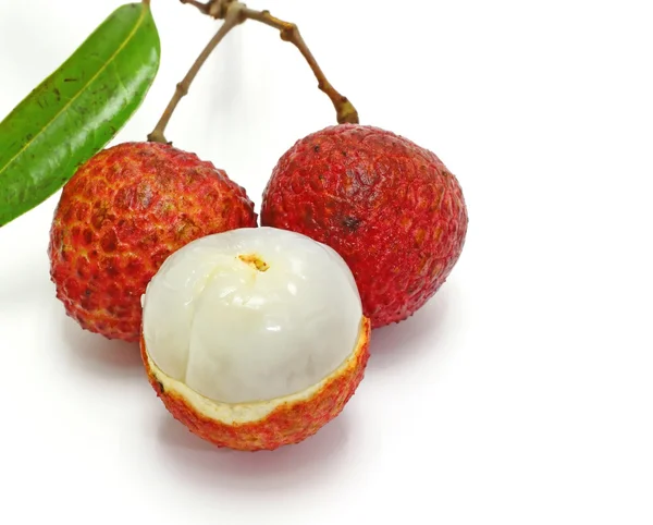 Fresh lychees isolated on white — Stock Photo, Image