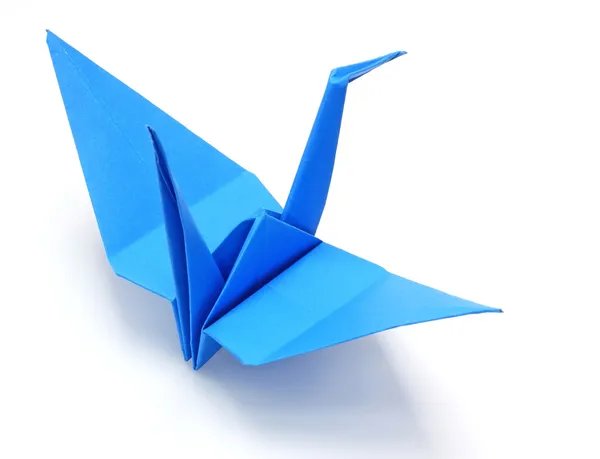 Blauwe origami papier kraan — Stockfoto