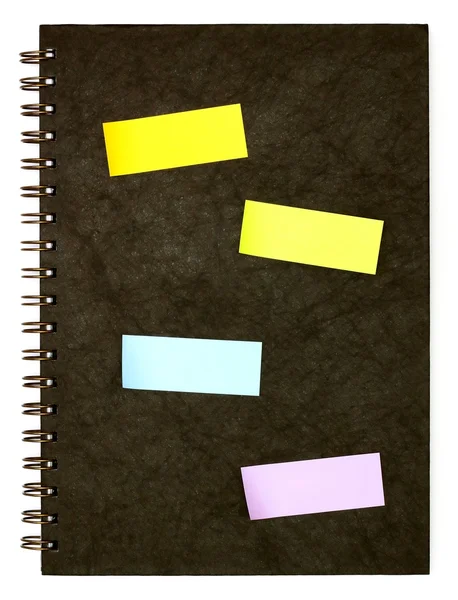 Zwarte spiraal Opmerking boek en post-it — Stockfoto