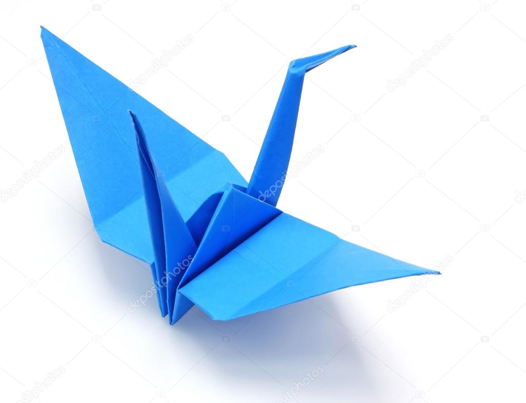Blue origami paper crane