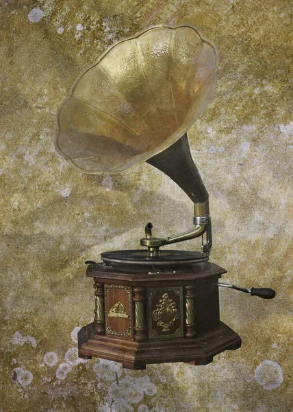 Retro-Grammophon im Vintage-Hintergrund — Stockfoto