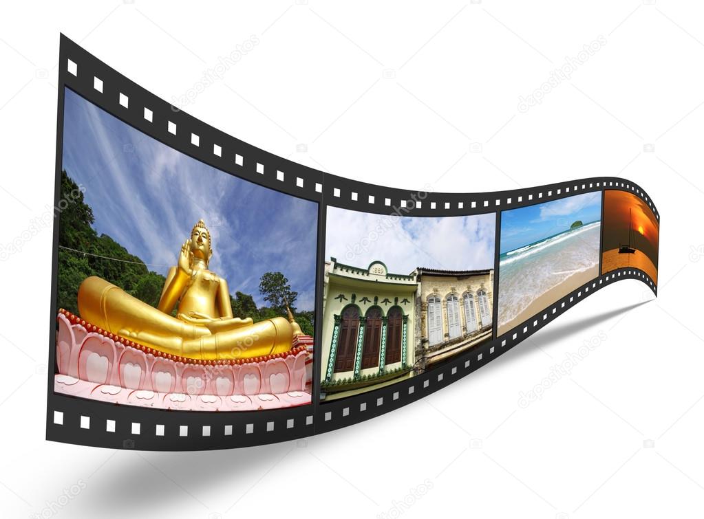 3D film strip with nice pictures of Phuket Thailand, concept of