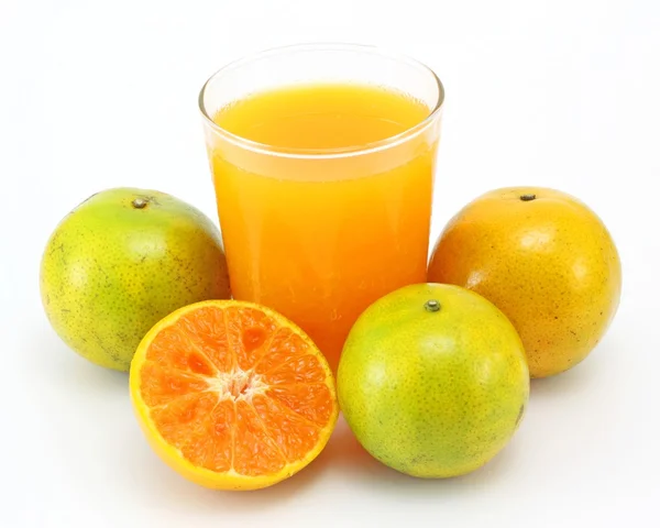 Orange juice in glass and orange on white background — Stock Photo, Image
