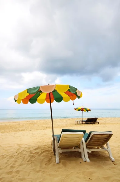 Beach chairs and colorful umbrella on the beach, Phuket Thailan — Stock Photo, Image