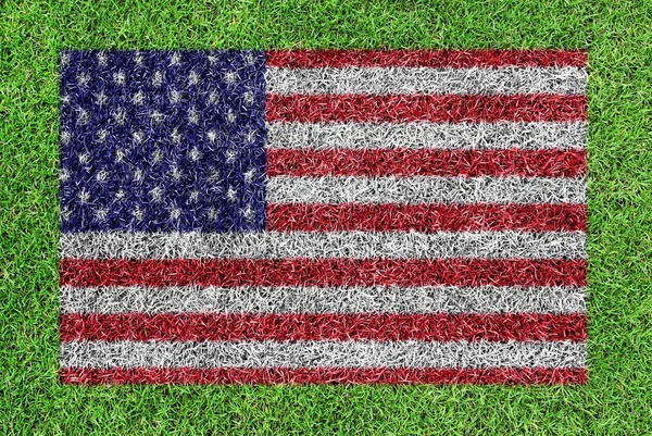 Een vlag van Amerikaanse als schilderij op groen gras achtergrond — Stockfoto