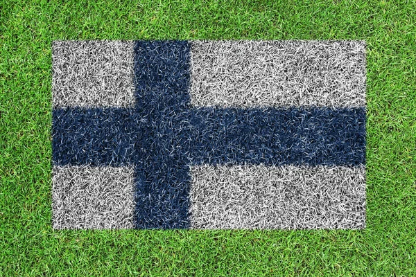 Die Flagge Finnlands als Gemälde auf grünem Gras — Stockfoto