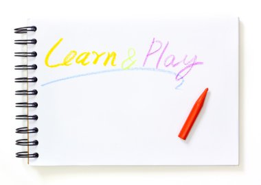 Not Defteri ile öğrenin ve oyun metin beyaz arka plan üzerinde