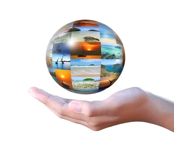 Photo globe on hand concept for tourism — Stock Photo, Image