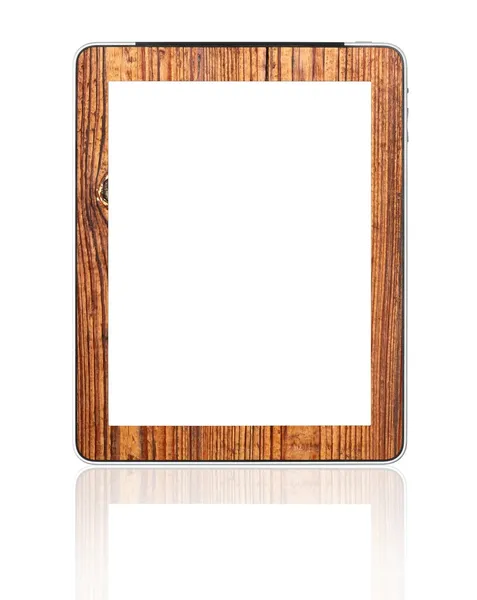 Soporte de madera para tablet PC digital en blanco diseñado por el fotógrafo — Foto de Stock