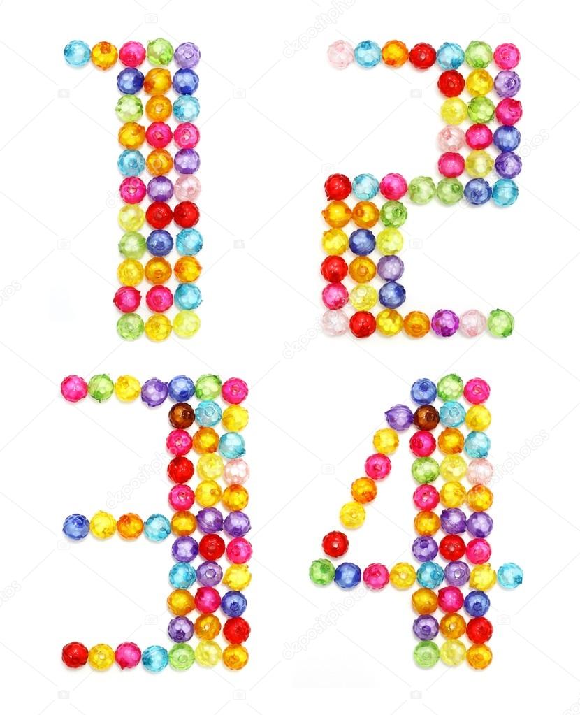 Letter numbers made of colorful beads on white background